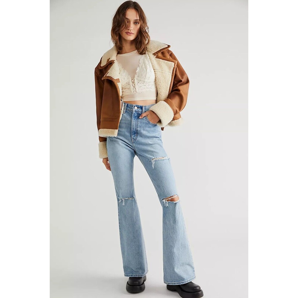 Levis Premium Womens Denim Jeans 70s High Rise Flare Light Blue Wide Leg NWT